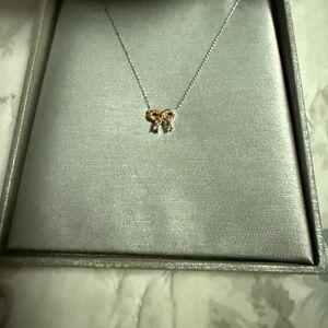 Delicate Bow Pendant Necklace in Pink and Silver